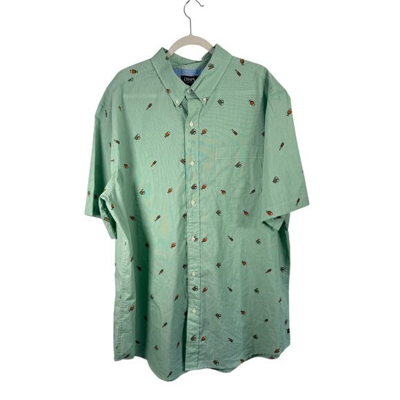 Chaps Green Beer Short Sleeve Button Down Shirt Stretch Woven Mens 2XLT Tall - Picture 1 of 6